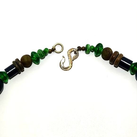 Tibetan Ceramic Green and Blue Glass & Terracotta Clay Beaded Necklace - Picture 7 of 8